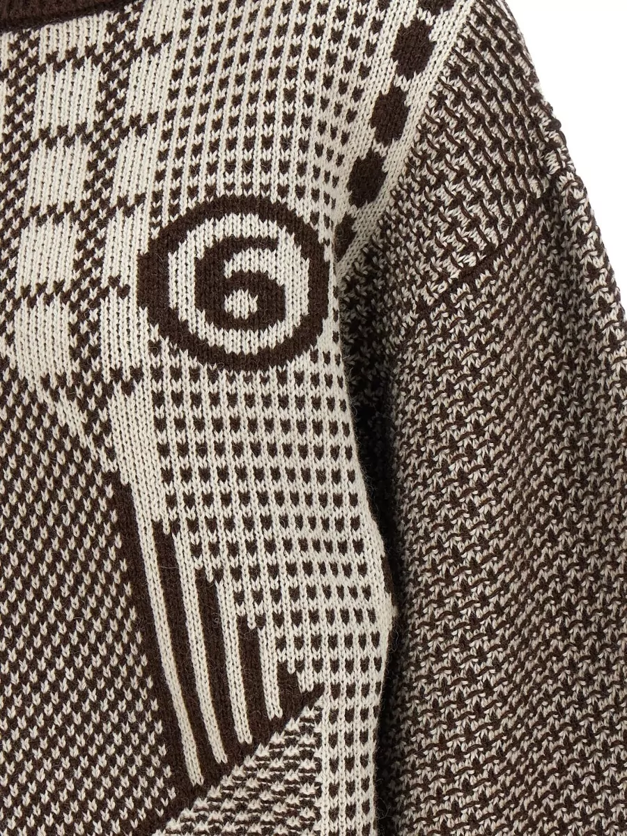 Mm6 Maison Margiela Wool Jacquard High Neck Mini Sweater Dress