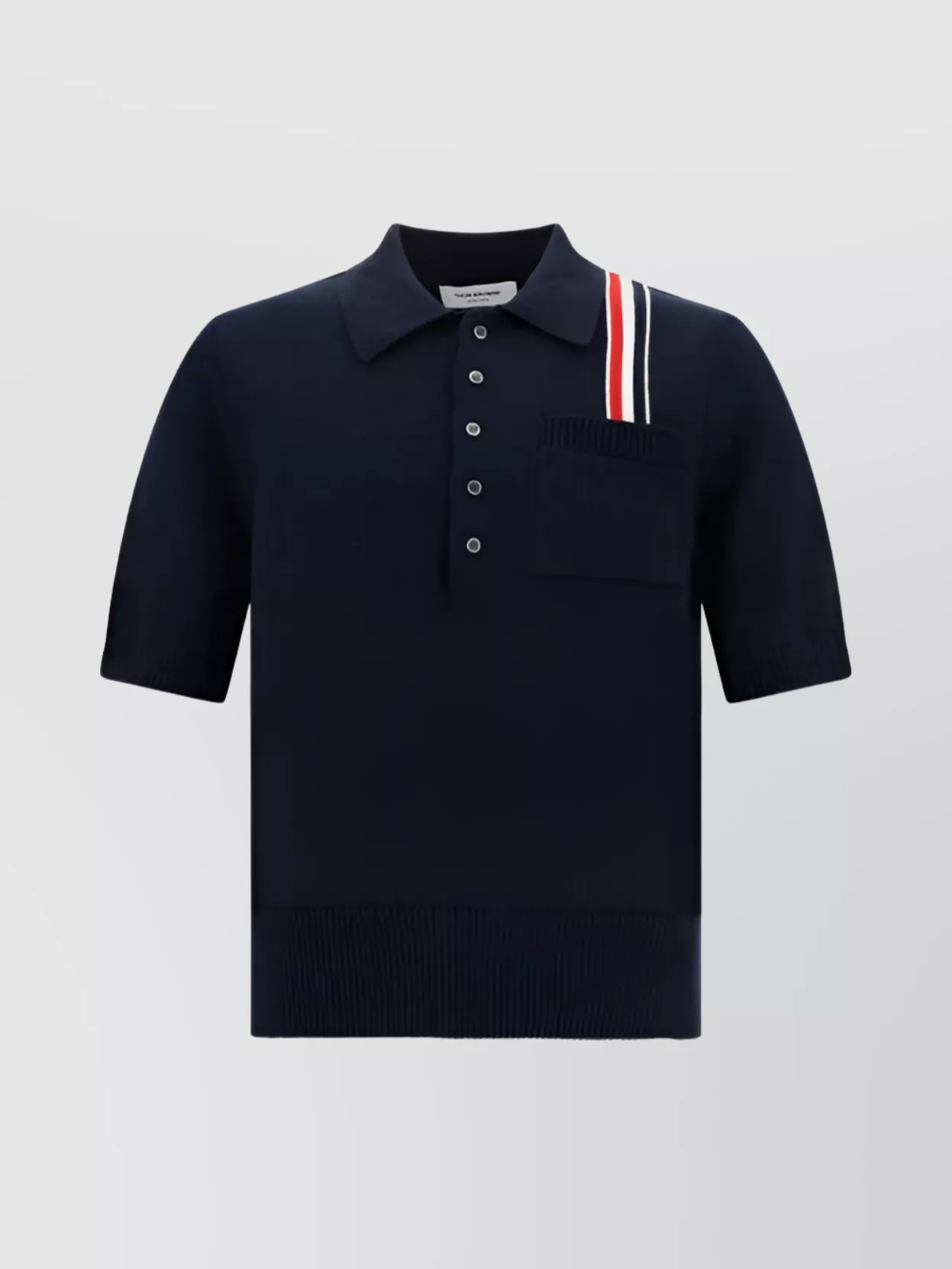 Shop Thom Browne Ribbed Collar Polo Shirt With Brand Detail