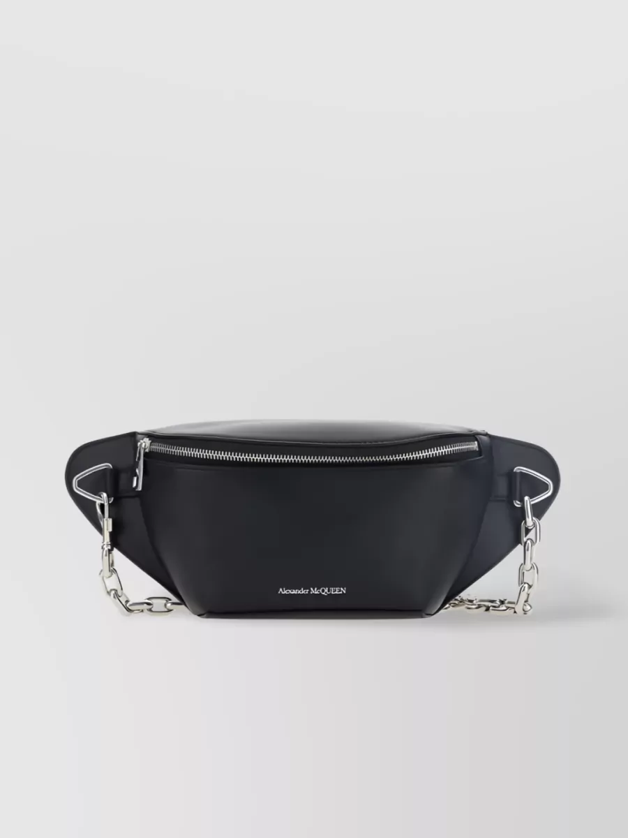 Shop Alexander Mcqueen Logo-printed Leather Belt Bag In Black