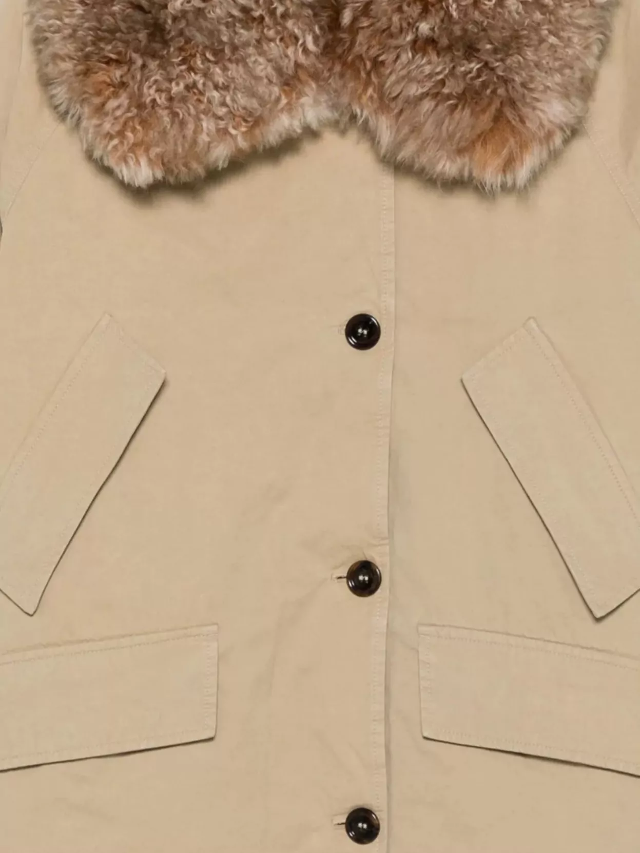 Prada Long Sleeve Coat With Faux Fur Collar