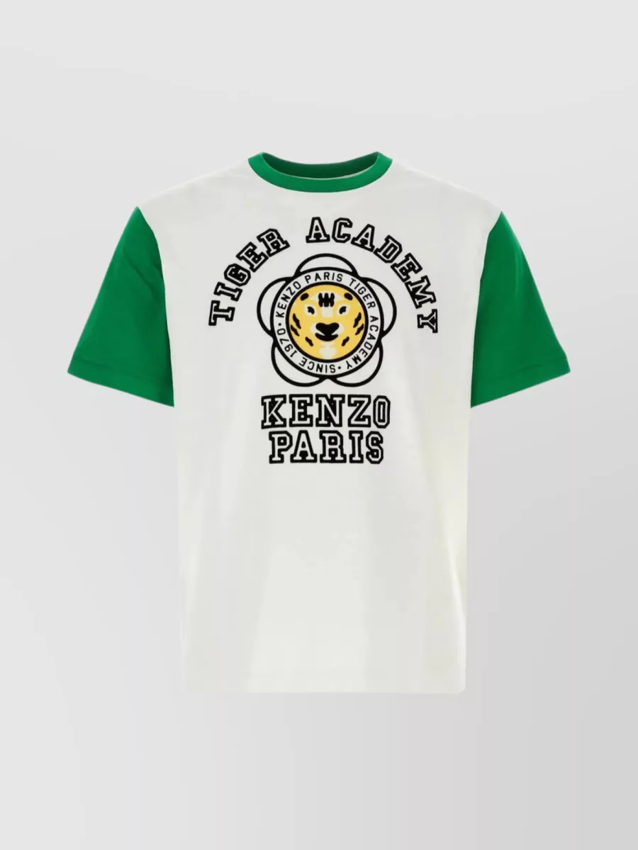 Shop Kenzo Contrast Print Crew-neck Cotton T-shirt In Green