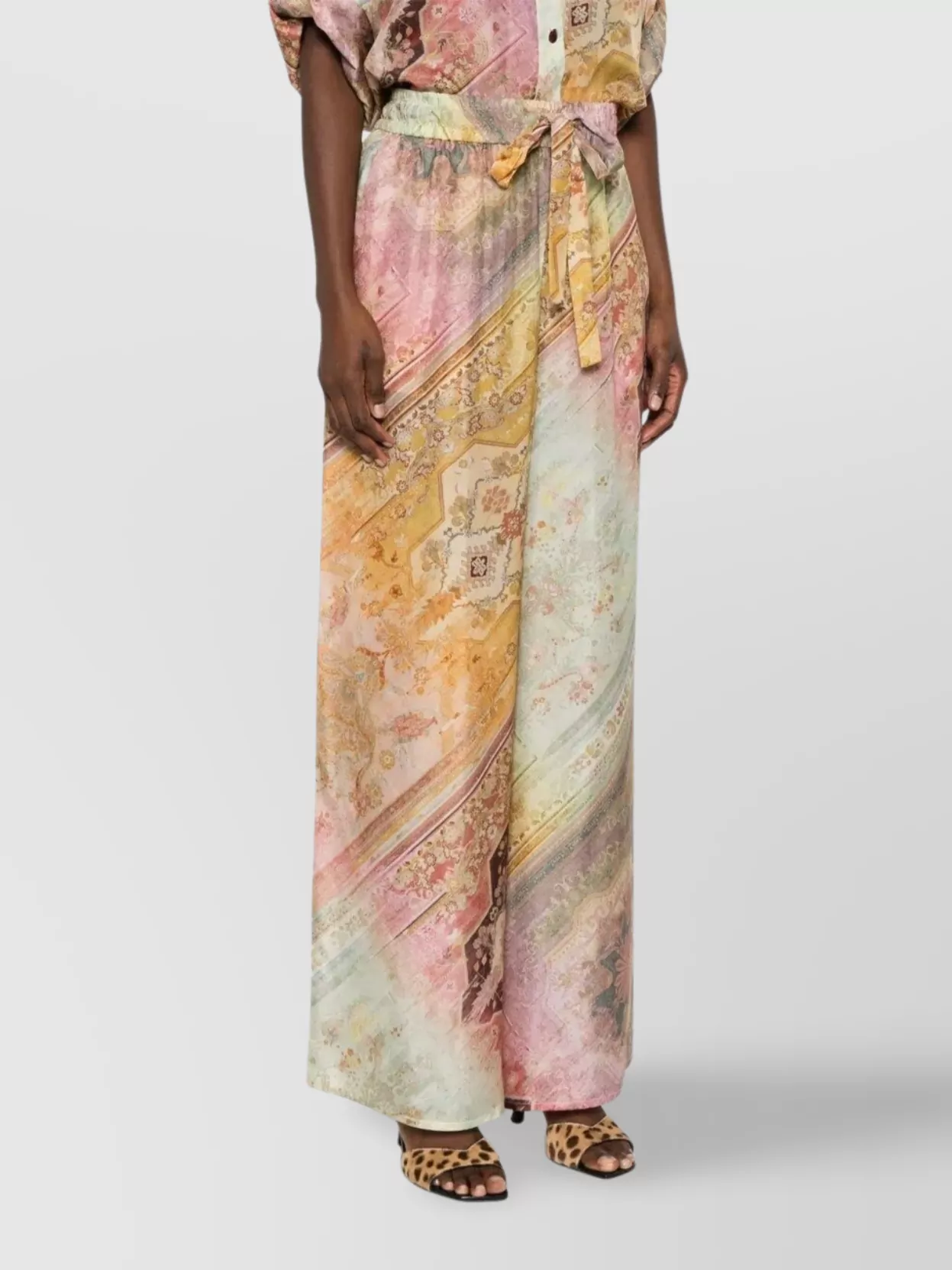 Zimmermann Wide-Leg Printed Belted Trousers
