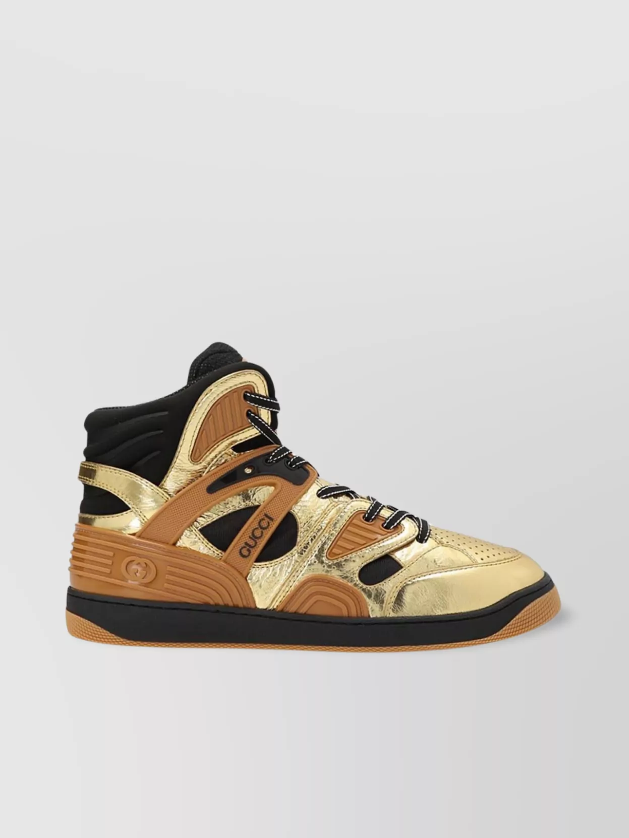Gucci High-top Sneakers Perforated Contrast Panels In Gold