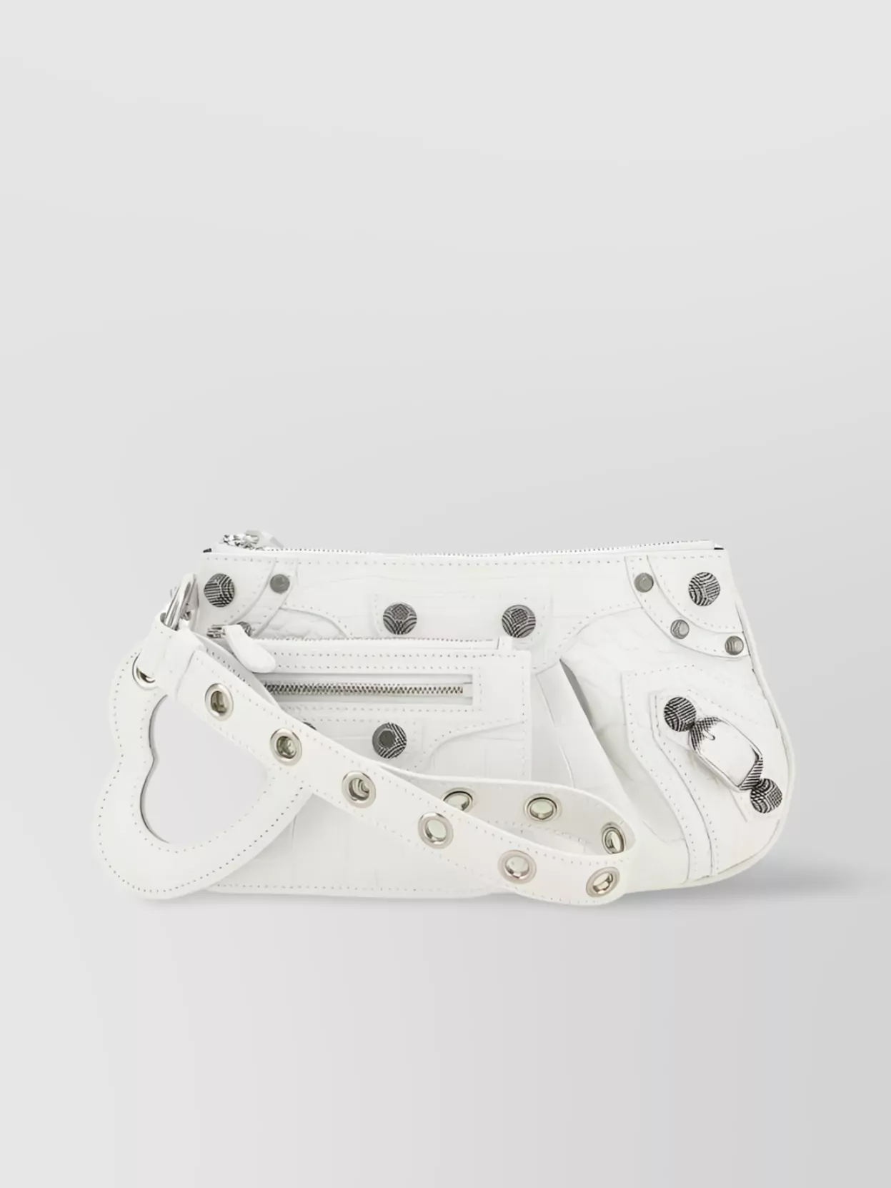 Shop Balenciaga Leather Stud Clutch With Strap And Pocket In Cream