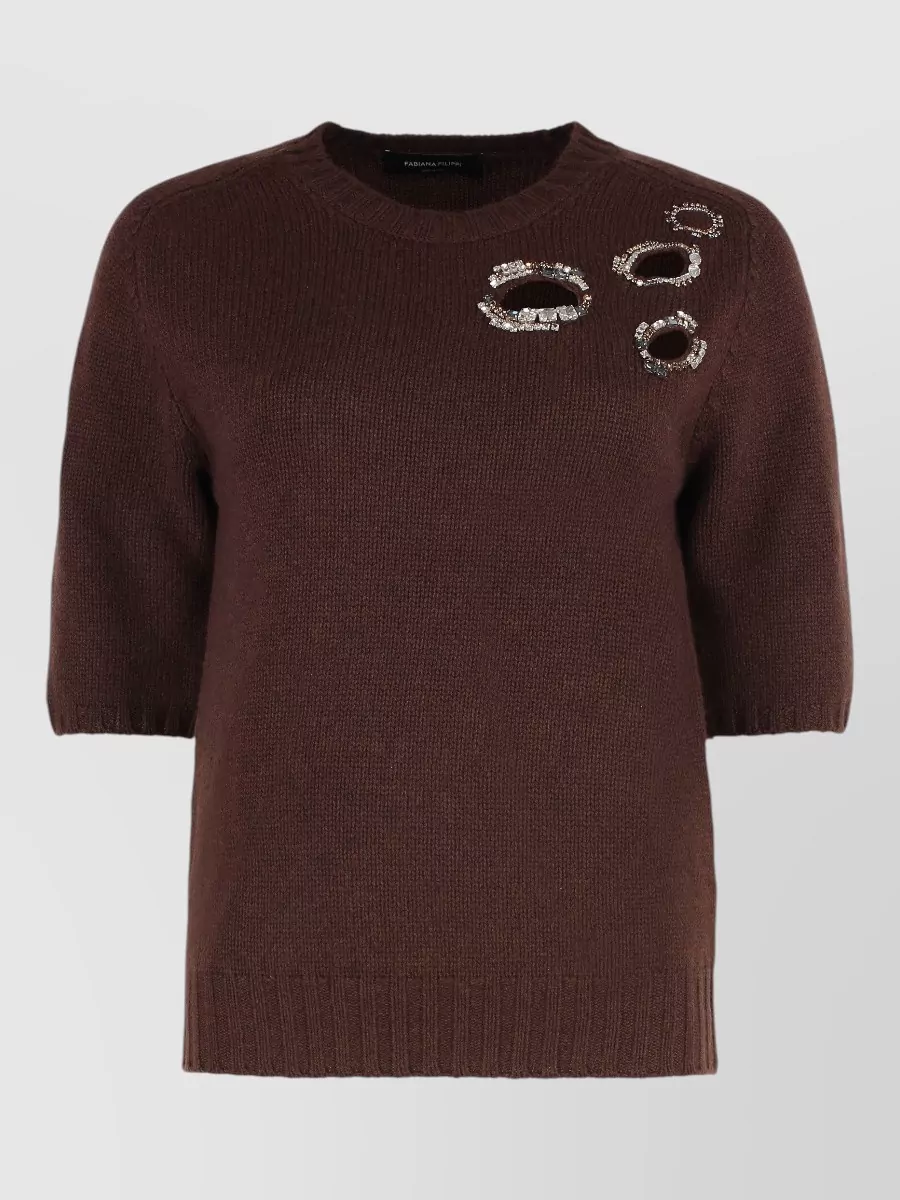 Fabiana Filippi Cashmere silk virgin wool short-sleeve cutout embellished sweater