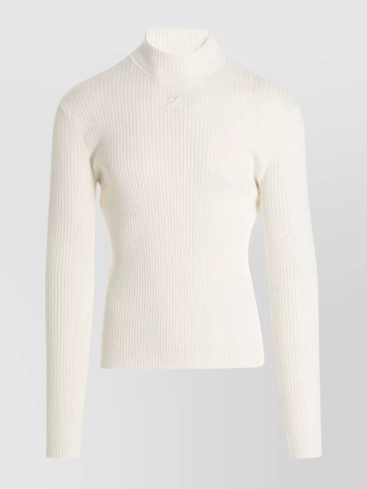 Courrèges Fitted Logo Turtleneck Sweater With Ribbed Texture In Neutral
