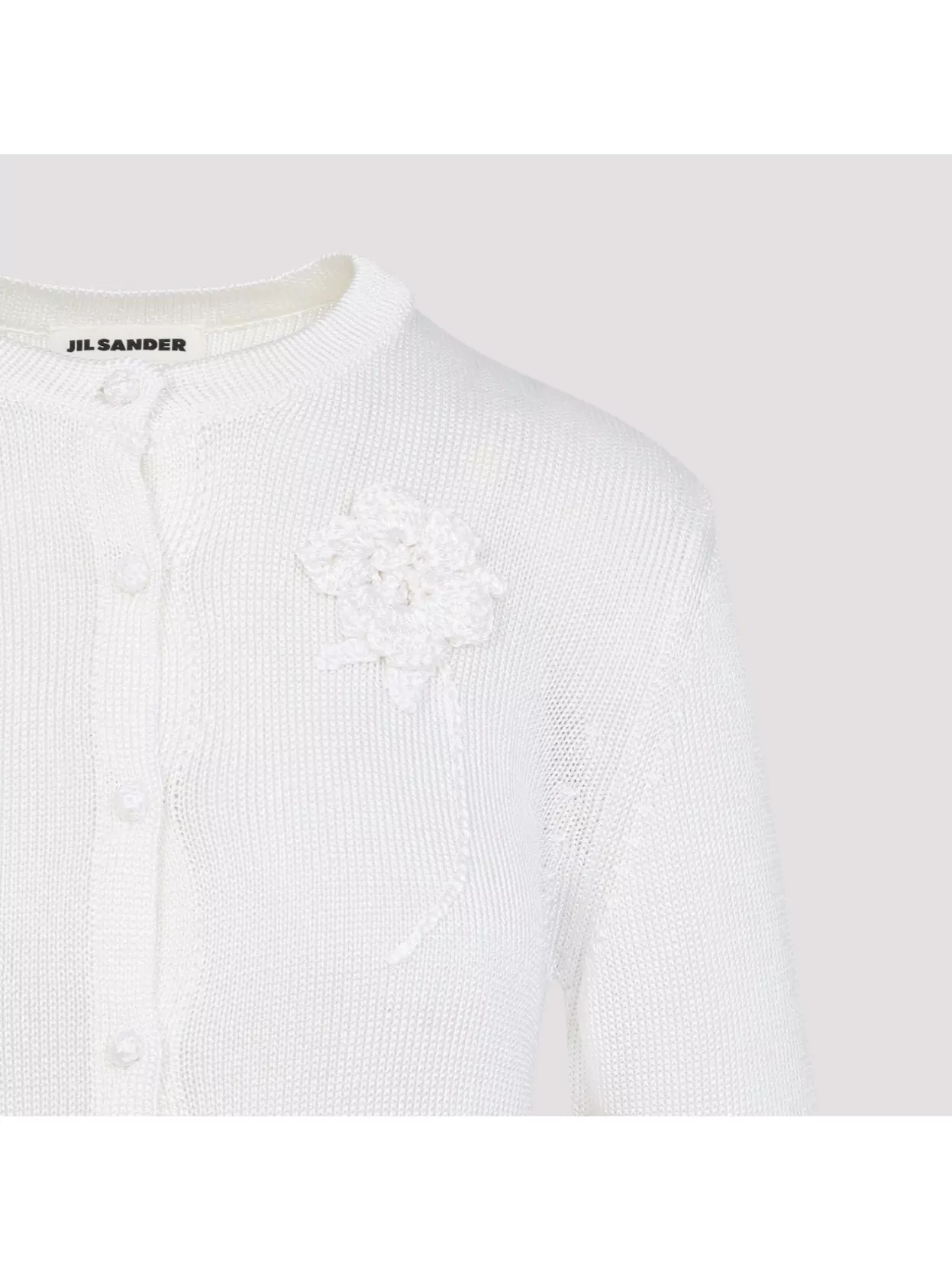 Jil Sander Button-up White Viscose Sweater With Floral Embellishment