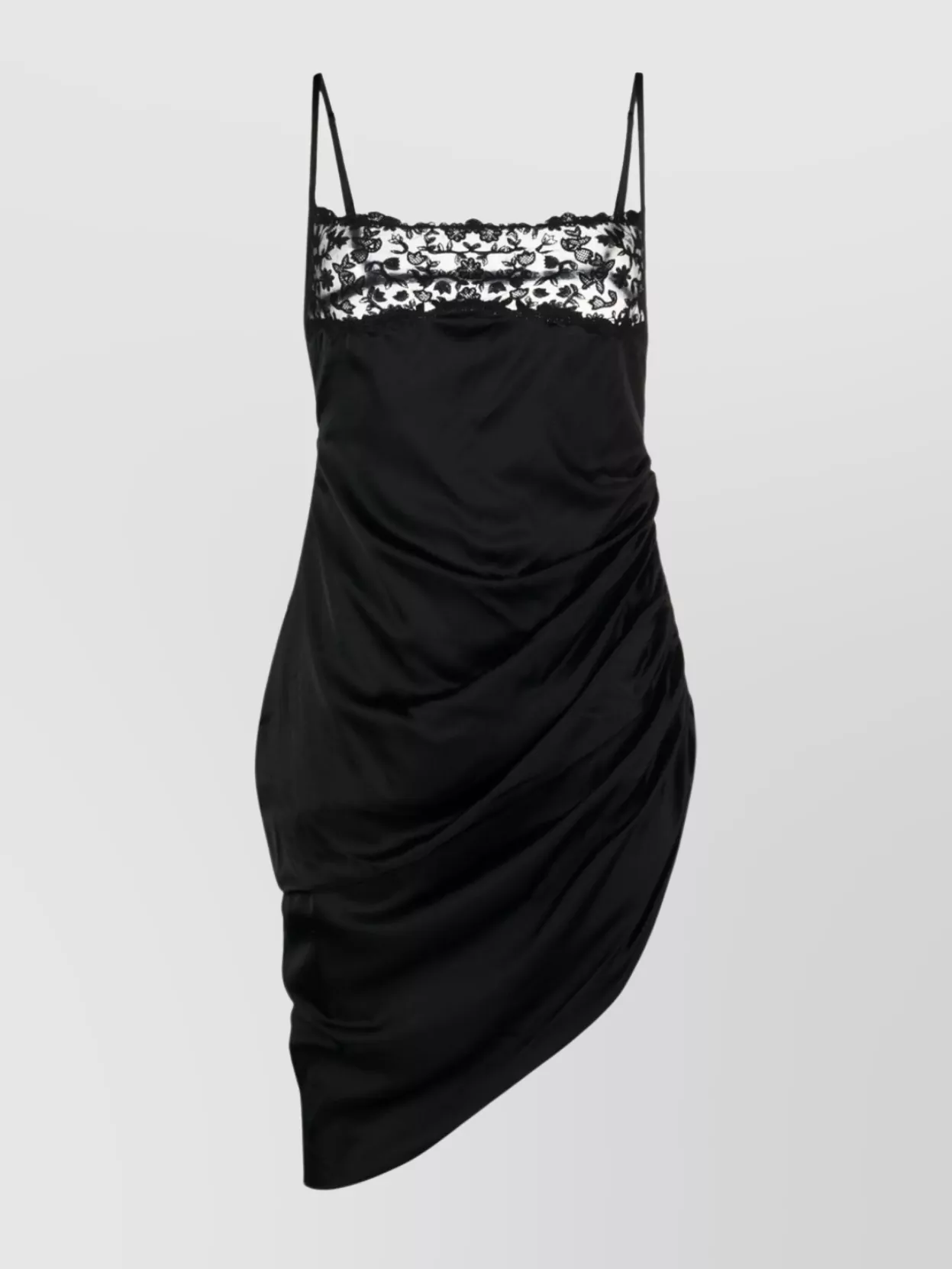 Shop Jacquemus La Saudade Brodée Floral-lace Asymmetric Cotton Blend Dress In Black