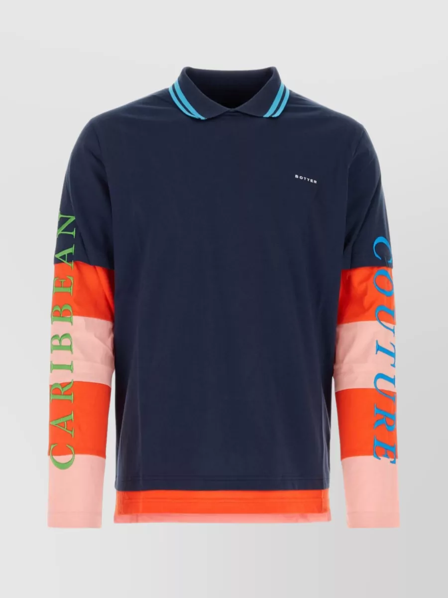 Shop Botter Multicolor Accented Cotton Polo In Blue