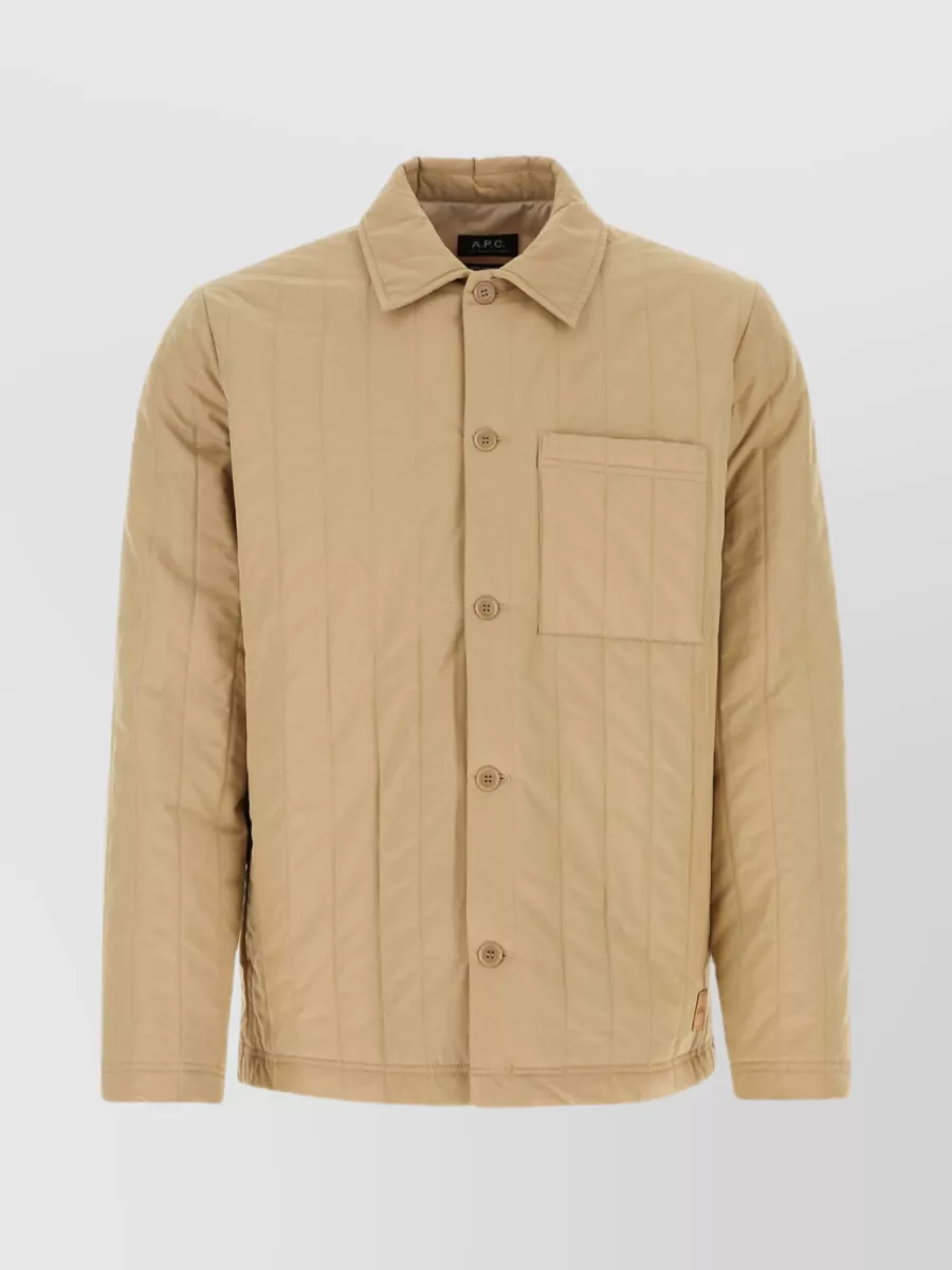 Shop Apc Quilted Cotton Blend Shirt With Multiple Pockets In Beige