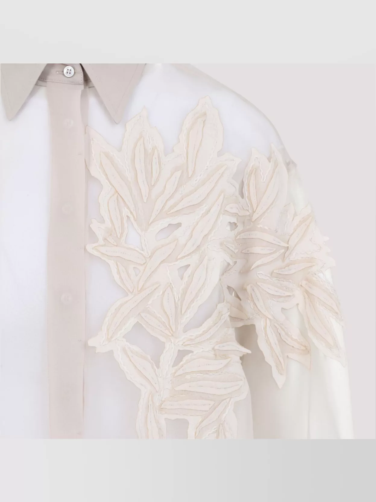 Shop Brunello Cucinelli Sheer Fabric Embroidered Shirt With Pointed Collar