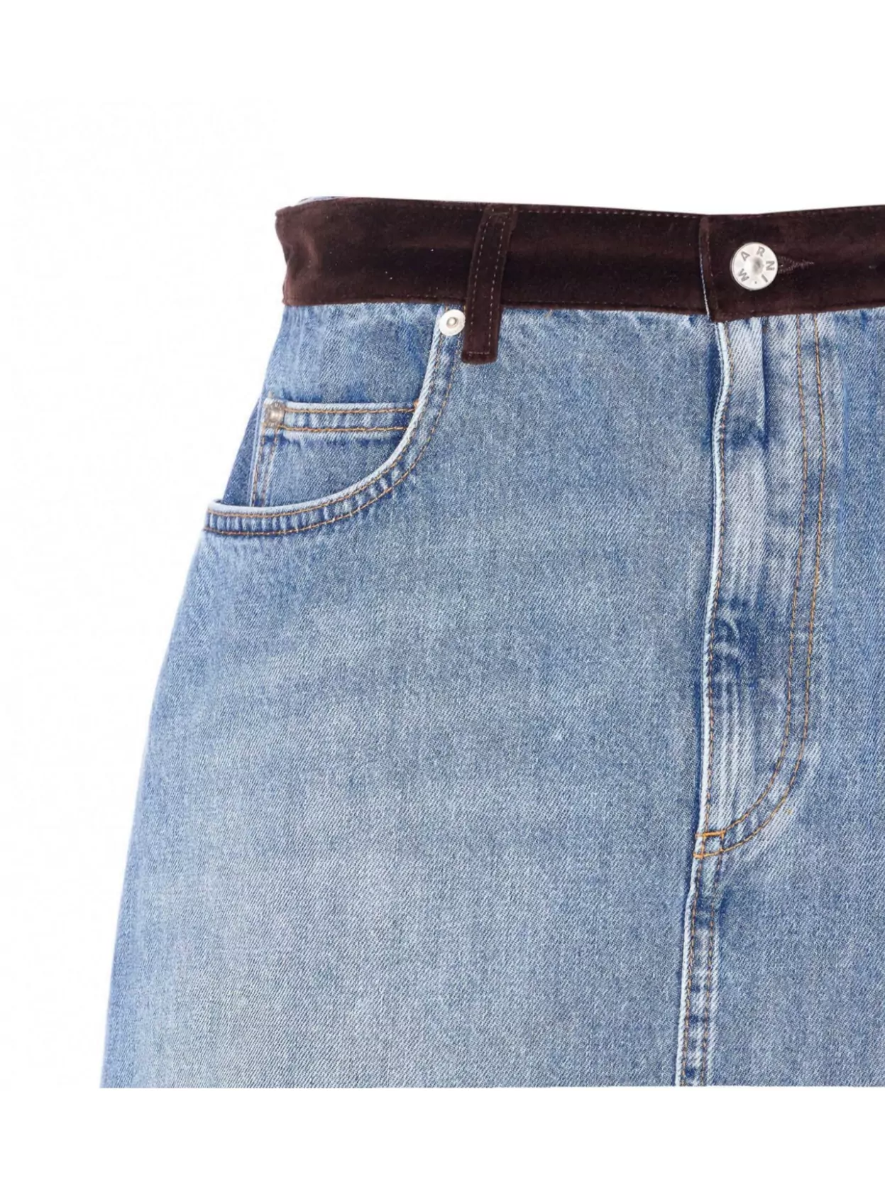 Marni Denim Mini Skirt Leather Waistband