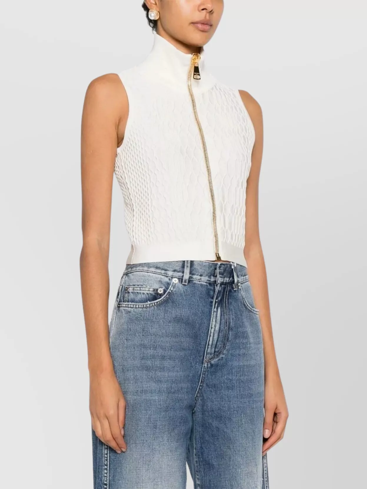 Balmain High Neck Sleeveless Zip Top
