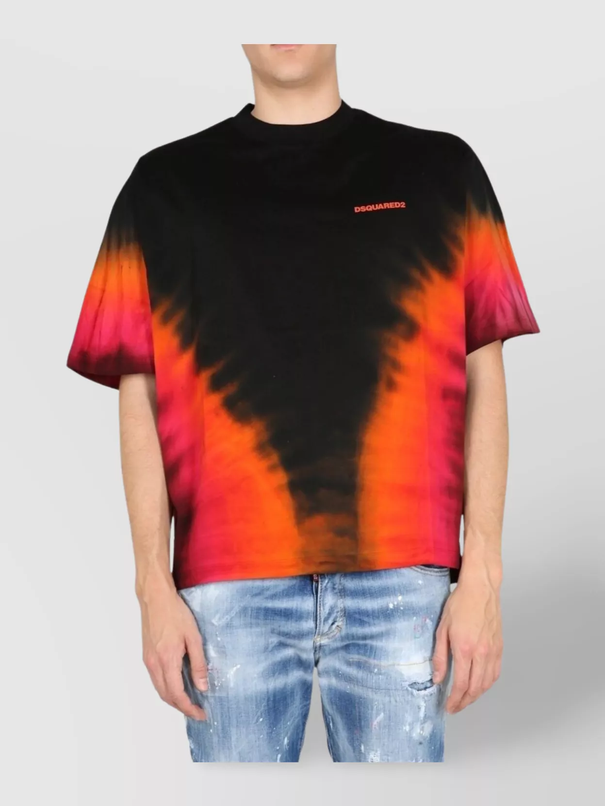 Dsquared2 D2 Flame Dropped Shoulder T-shirt In Black