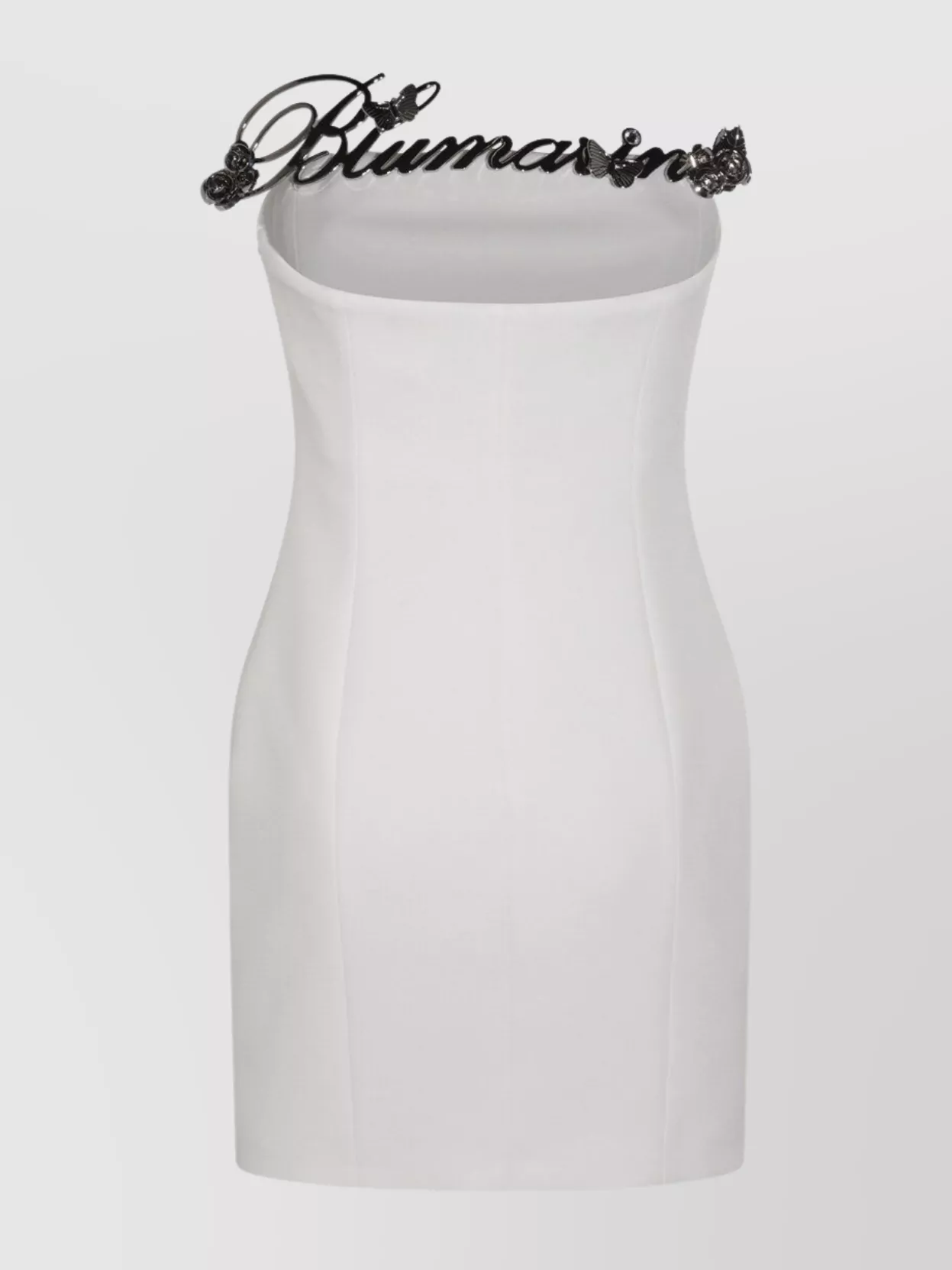 Blumarine Strapless Metallic Embellished Fitted Knee Length Dress In White