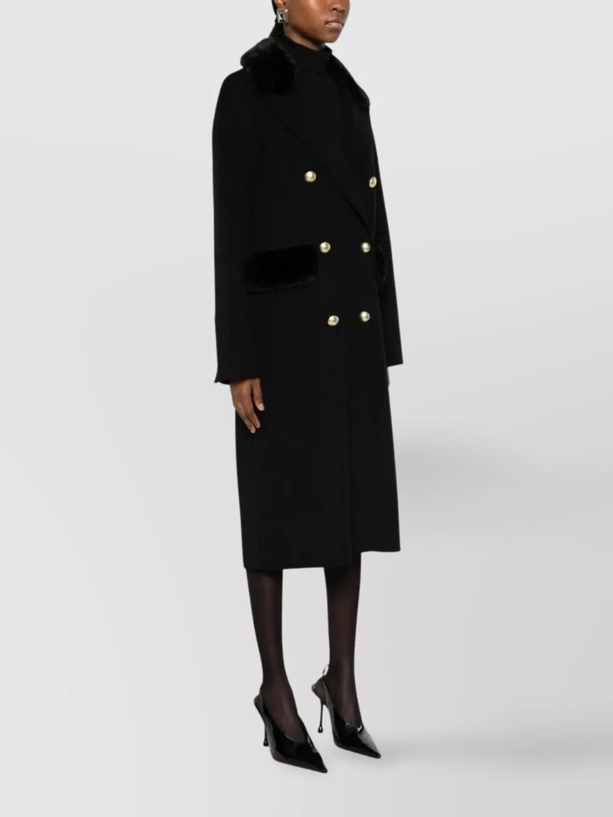 Ermanno Firenze Double-Breasted Coat With Faux Fur Collar And Pockets