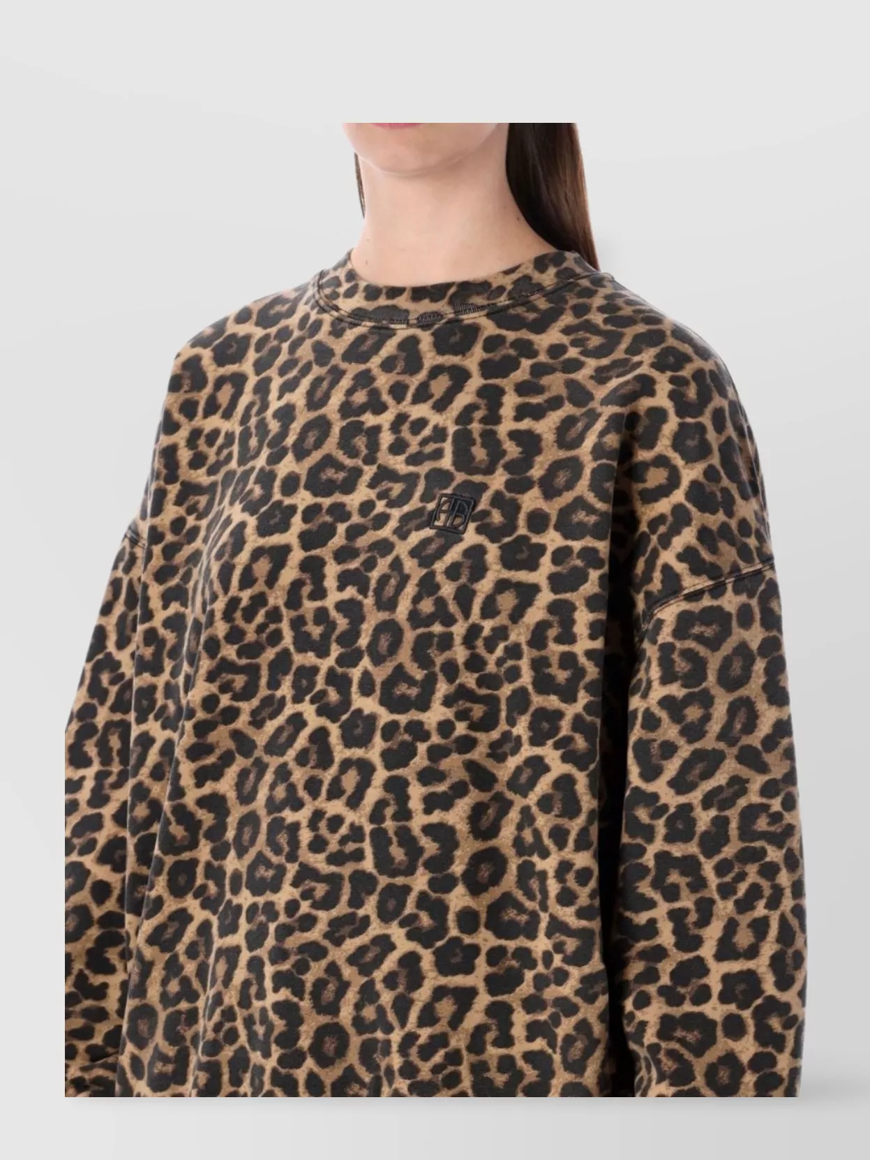 Anine Bing Animal Print Fleece Crew Neck Top