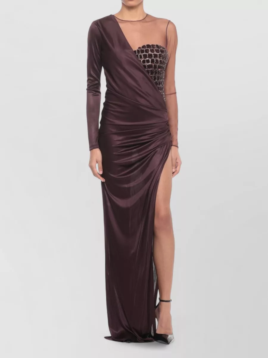 Elisabetta Franchi Viscose Long-Sleeve Draped Gown