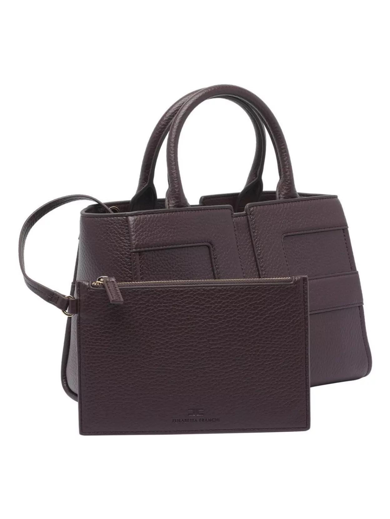 Elisabetta Franchi Leather Textured Shoulder Bag With 2 Handles