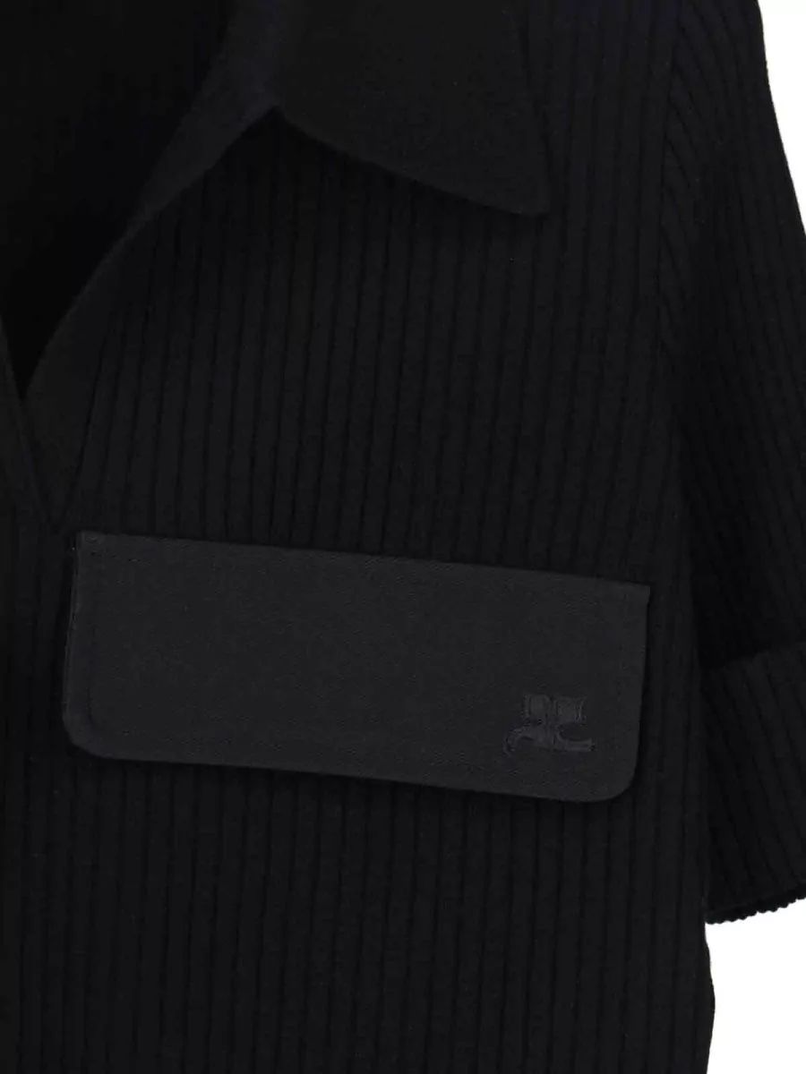 Courrèges Collared Neck Ribbed Top Front Pockets