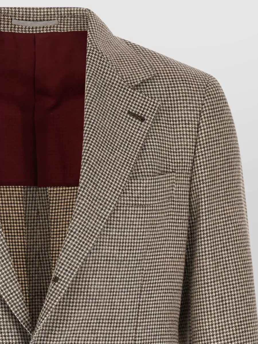 Brunello Cucinelli Wool Alpaca Silk Houndstooth Single-Breasted Blazer