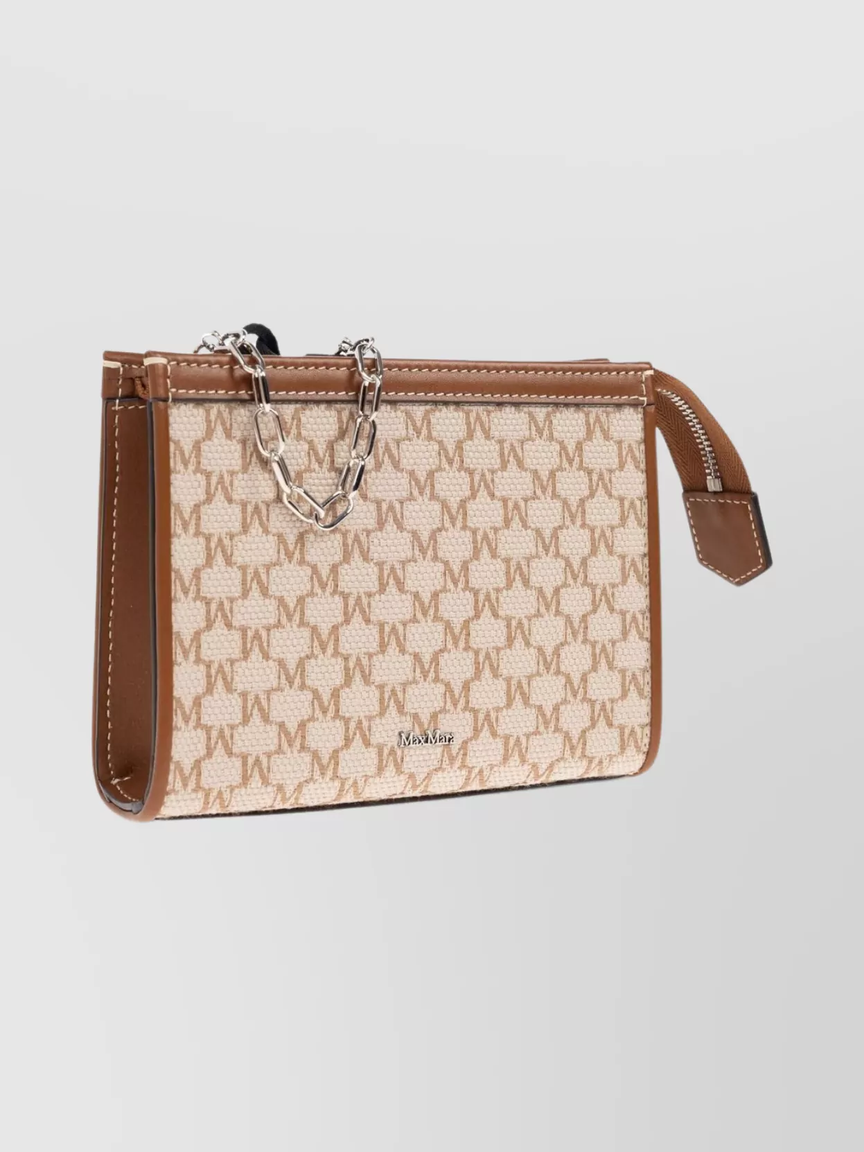Max Mara Chain Strap Clutch Bag With Contrast Trim In Neutral