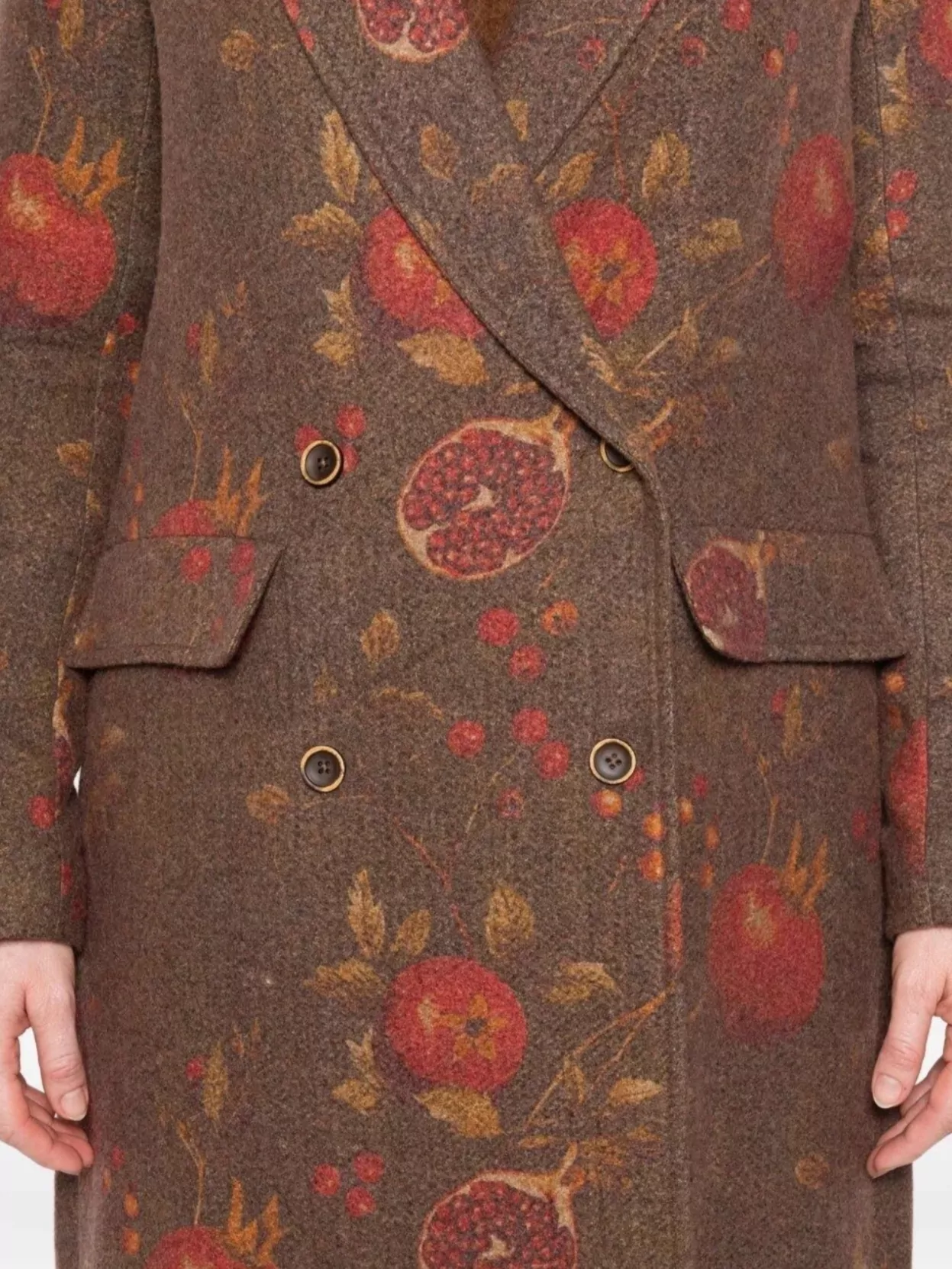 Uma Wang Floral Pomegranate Print Coat With Welt Pockets