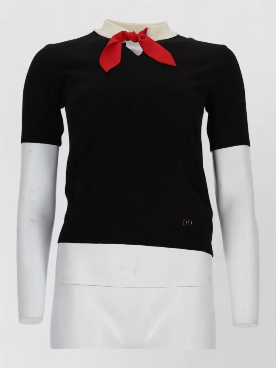 Valentino Bow Wool T-shirt In Black