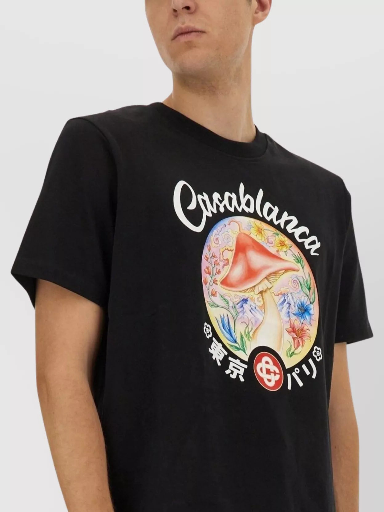Casablanca Black Crewneck T-shirt With Logo On The Front In Cotton Man