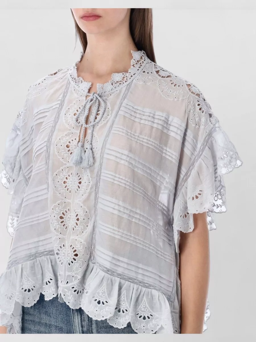 Isabel Marant Etoile Cape Shirt Lace Tie Neck Ruffle Hem