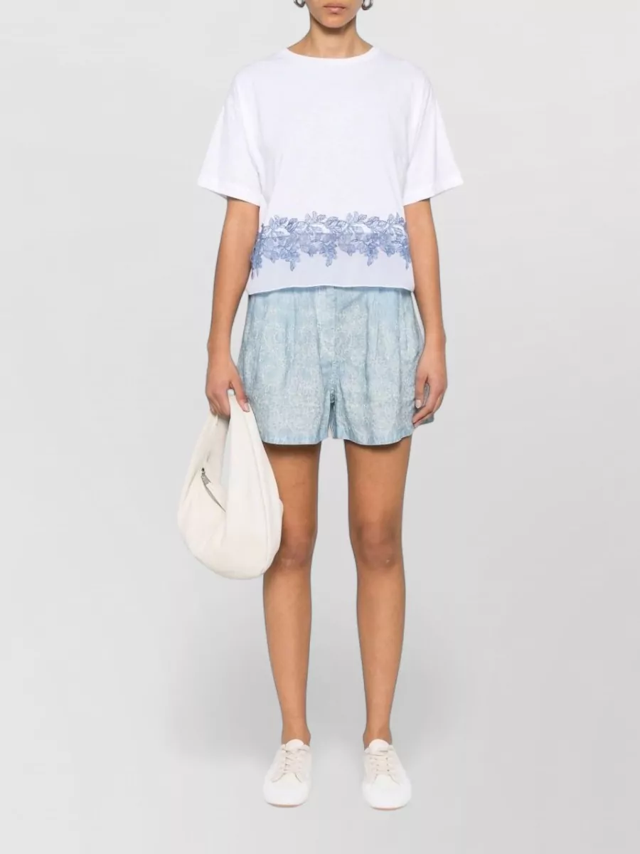 Ermanno Firenze Embroidered Sheer Panel Cotton Short-Sleeve T-Shirt