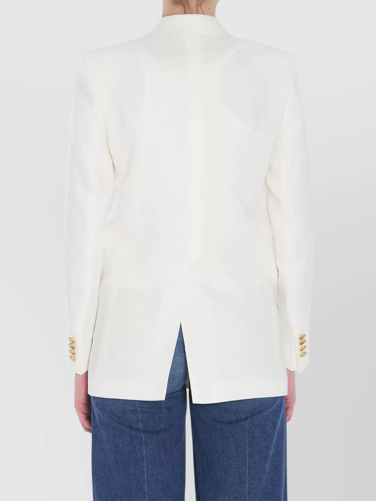 Tagliatore Linen Double-breasted Jacket Golden Buttons In Blue