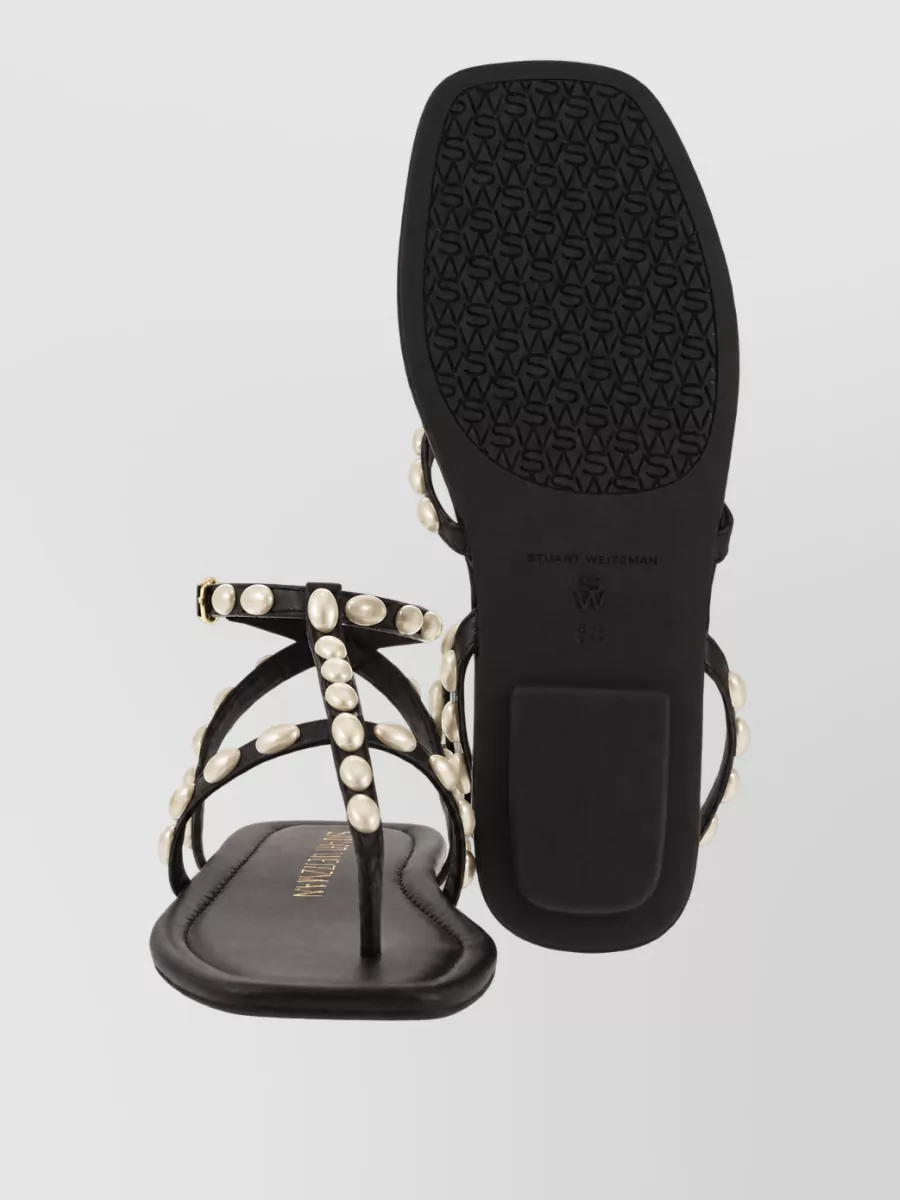 Stuart Weitzman Leather Pearl-Embellished Thong Sandals