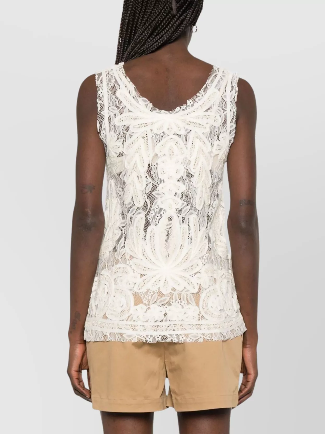 Parosh V-Neck Lace Sleeveless Floral Sheer Top