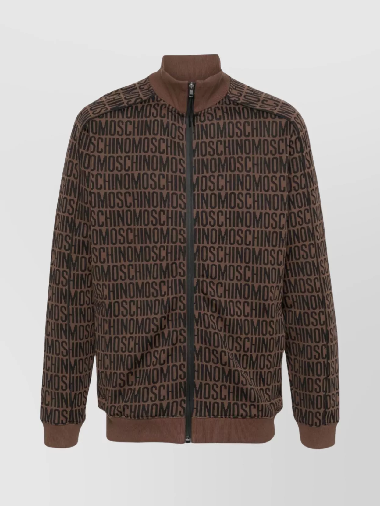 Shop Moschino Patterned Jersey Crewneck Sweater In Brown