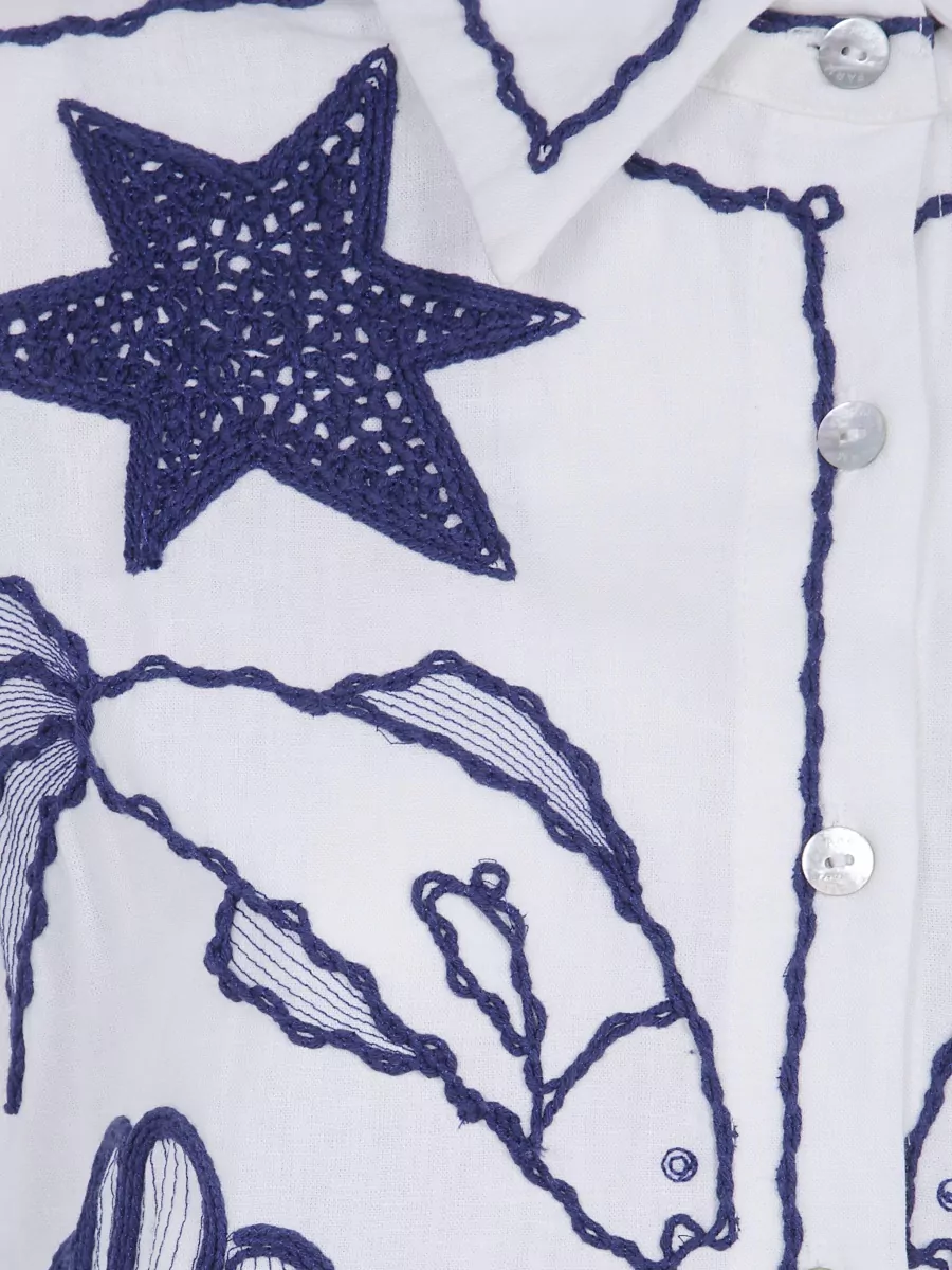 Farm Rio Embroidered Puff-Sleeve Shirt