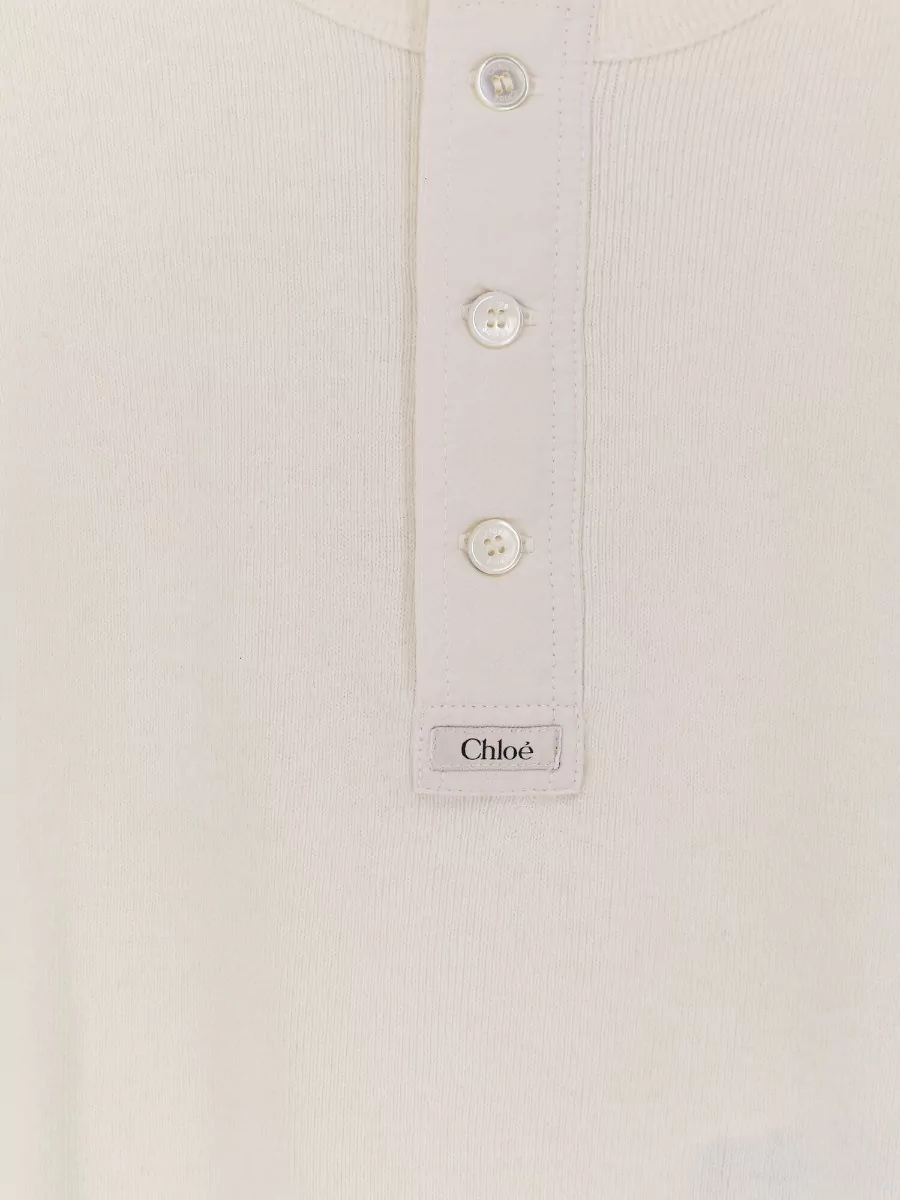 Chloé Long Sleeve Cotton T Shirt Ribbed Cuffs Neckline