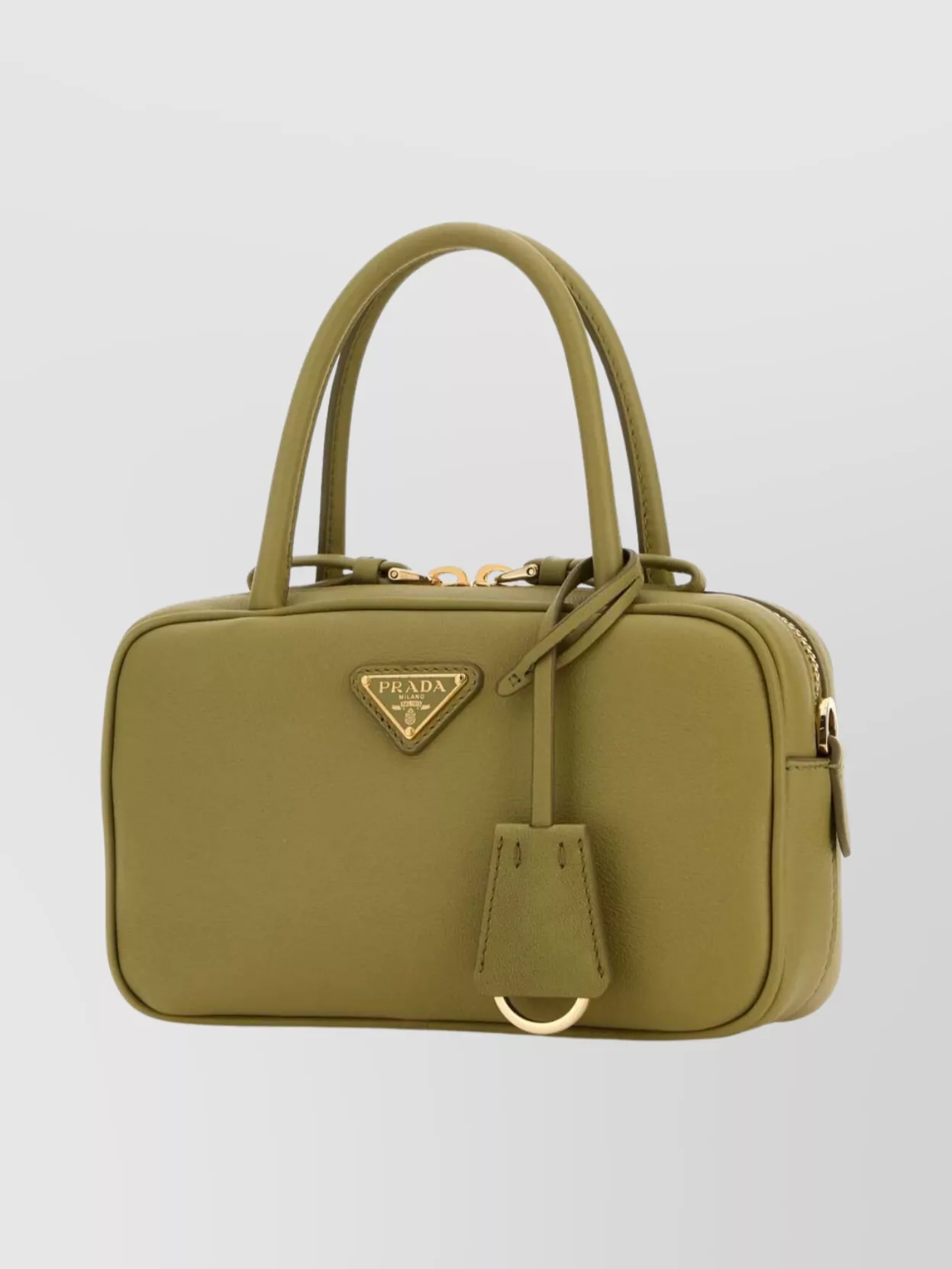 Prada Leather Handbag With Detachable Tag And Top Handles In Green