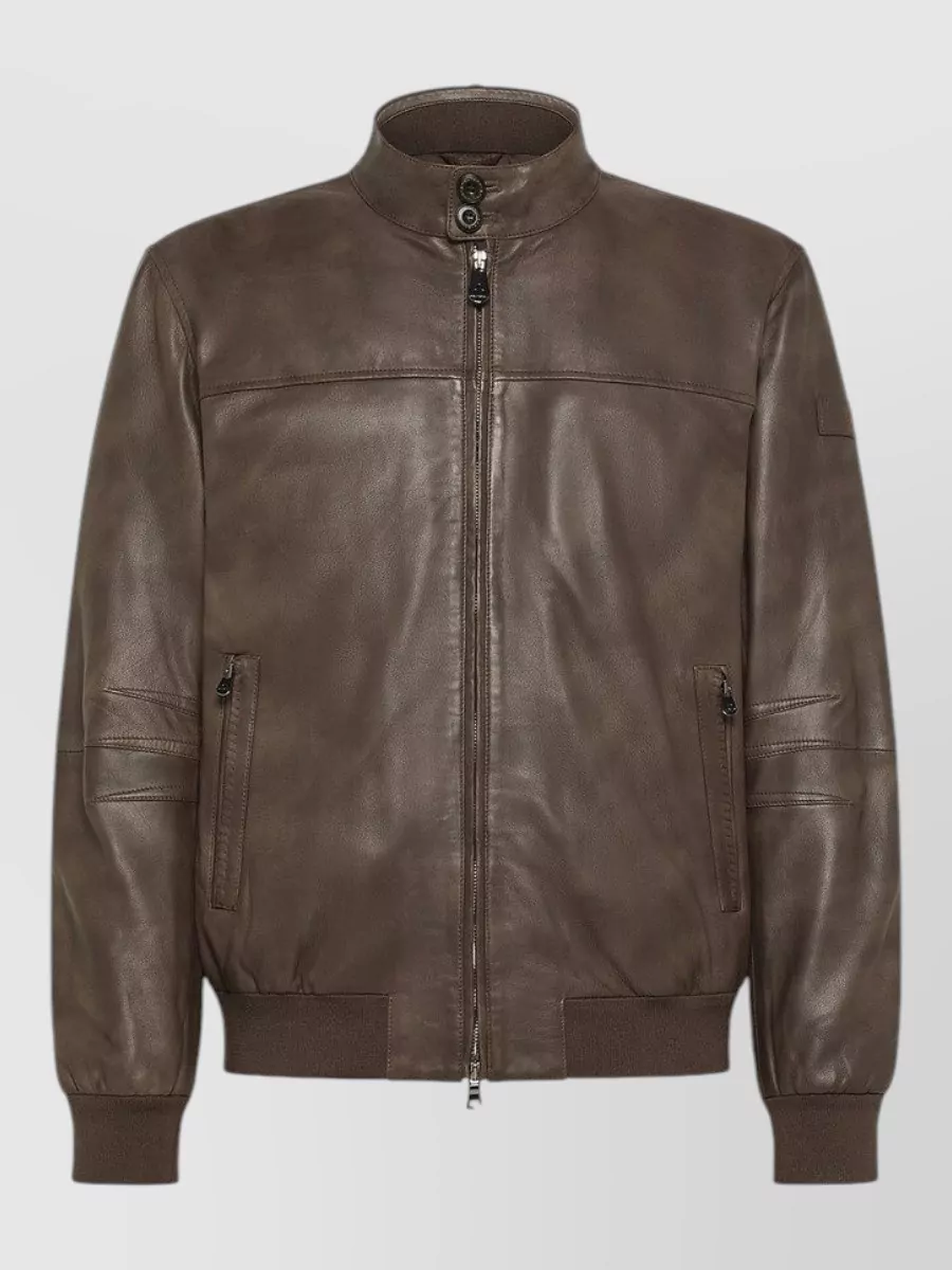 Peuterey Leather high neck jacket