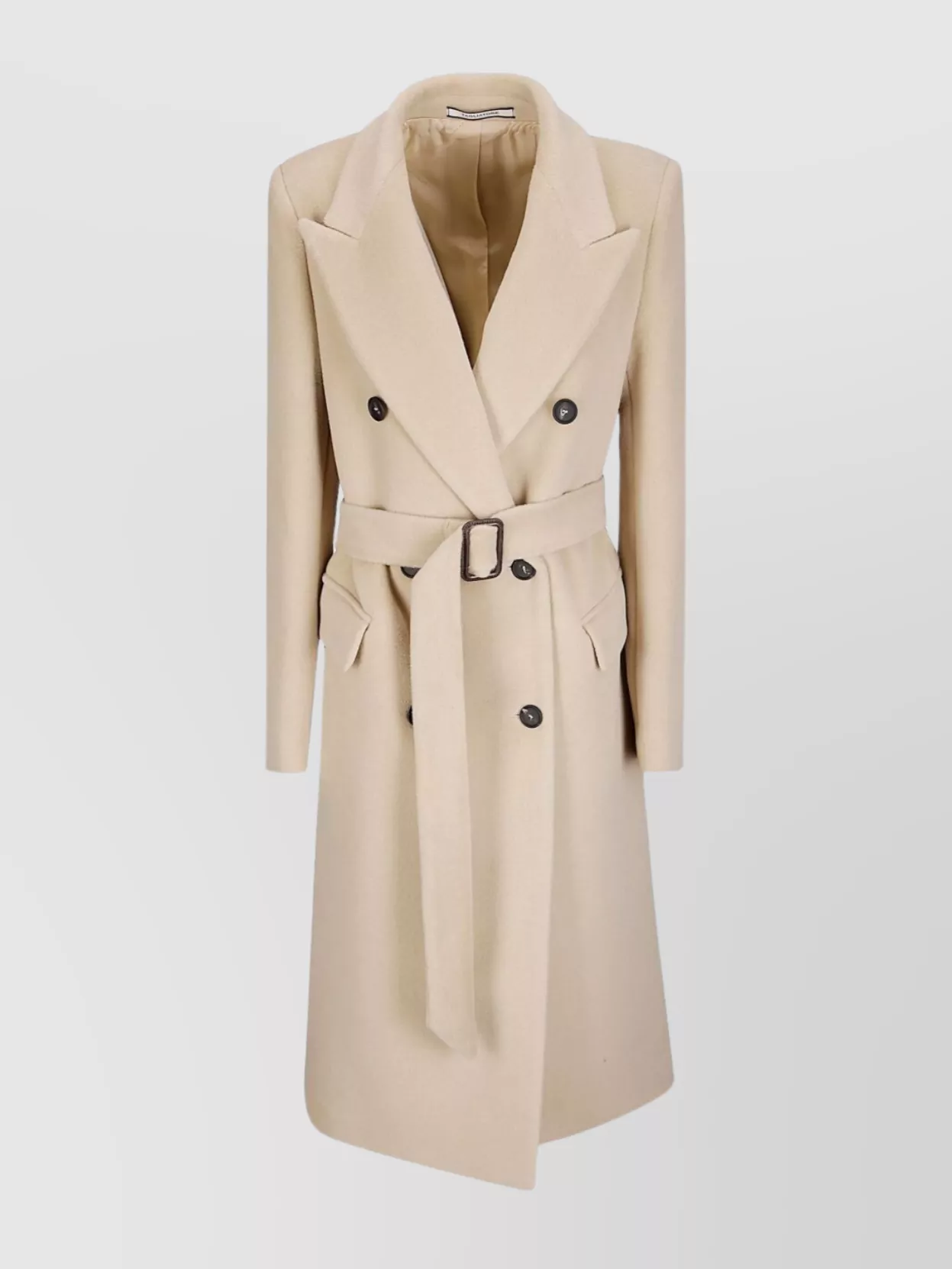 Tagliatore Double-breasted Wool Coat Belted Waist In Neutral