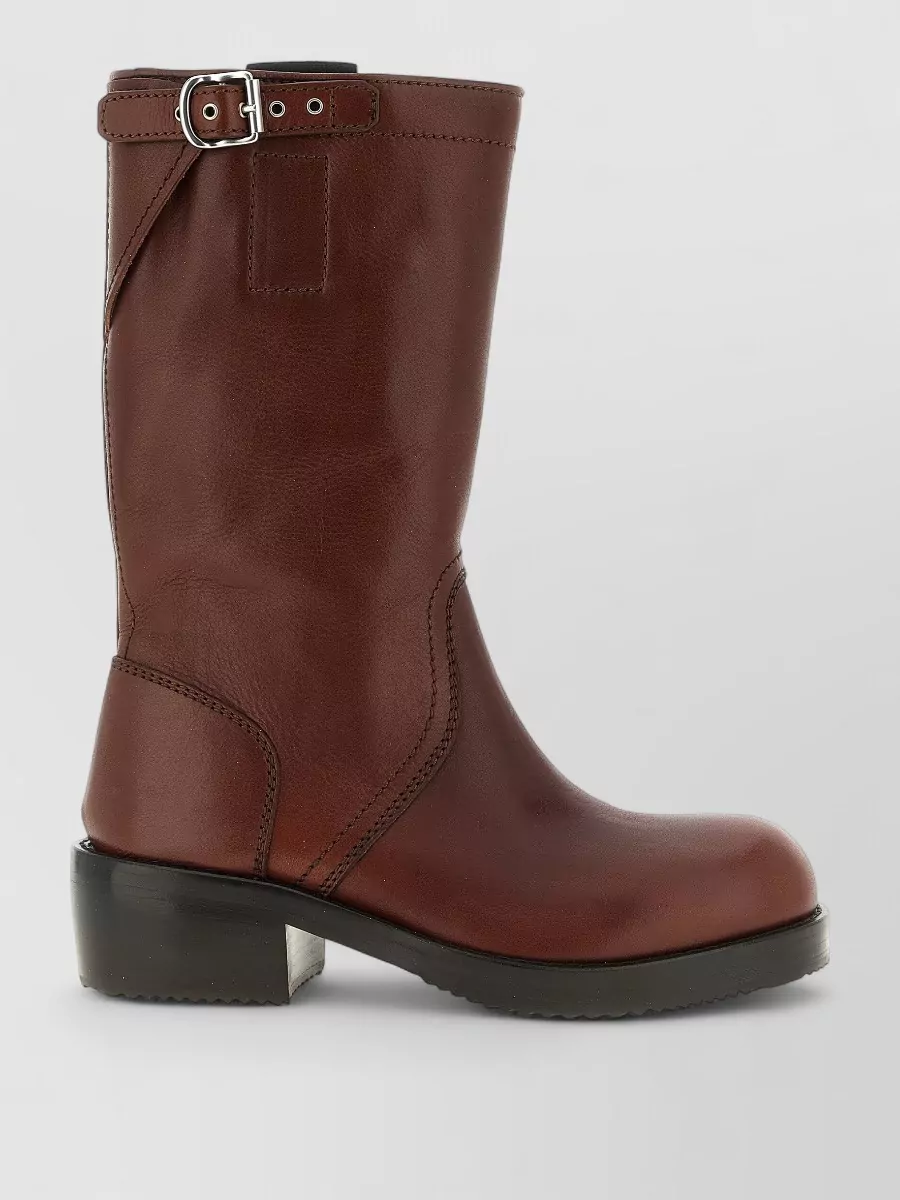 Dries Van Noten Leather Biker Mid-Calf Boots