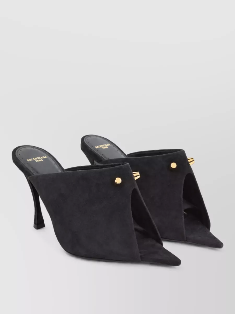Balenciaga suede leather asymmetric draped mules