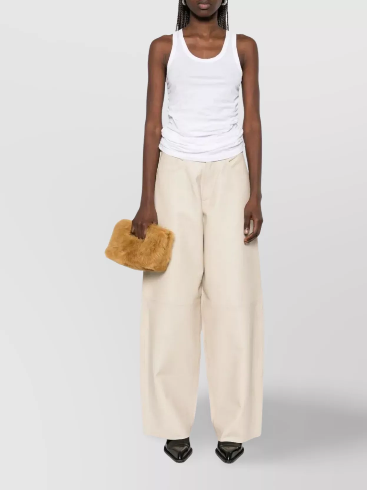 Haikure Wide Leg Leather Trousers With Belt Loops In White