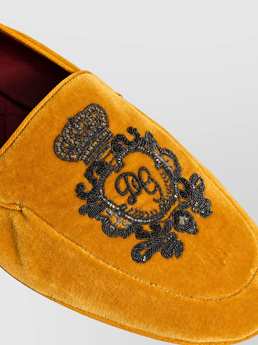 Dolce&Gabbana Leather Velvet Crown Embroidered Loafers