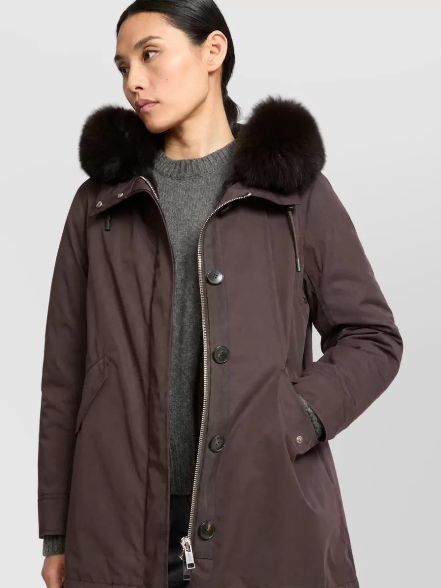 Yves Salomon Cotton Blend Hooded Parka Jacket