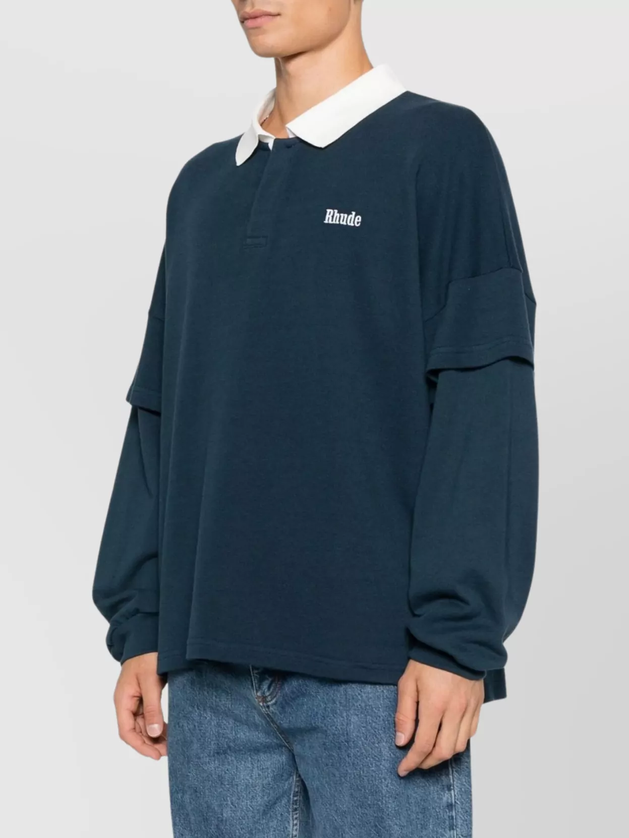 Rhude Layered Long Sleeve Pique Polo Shirt