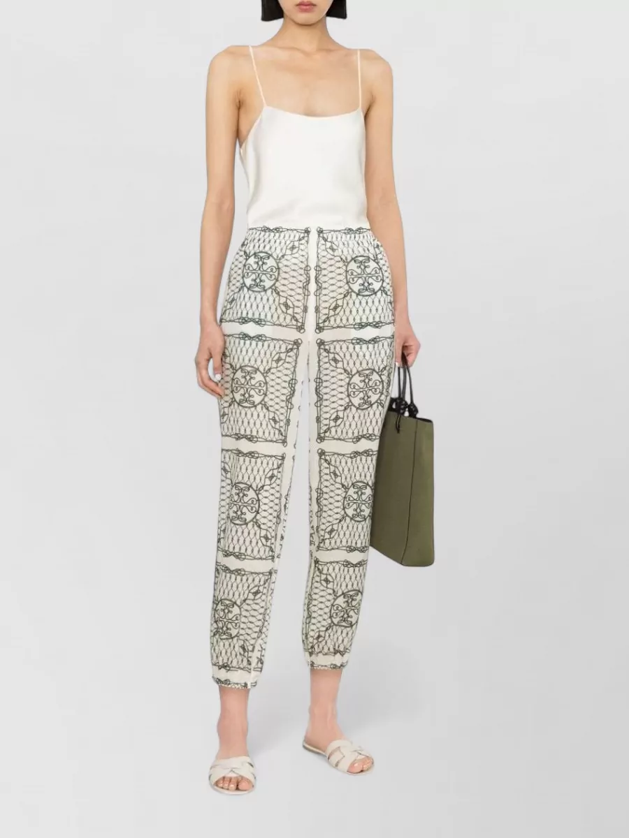 Tory Burch Printed Cotton Mid-Rise Tapered Trousers