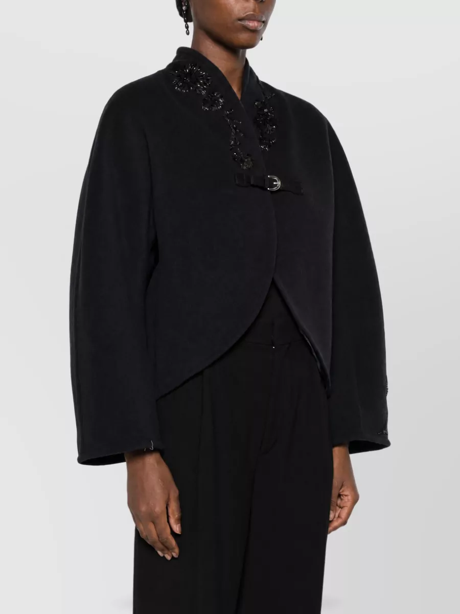 Forte Forte Cropped Bead-Embellished V-Neck Jacket