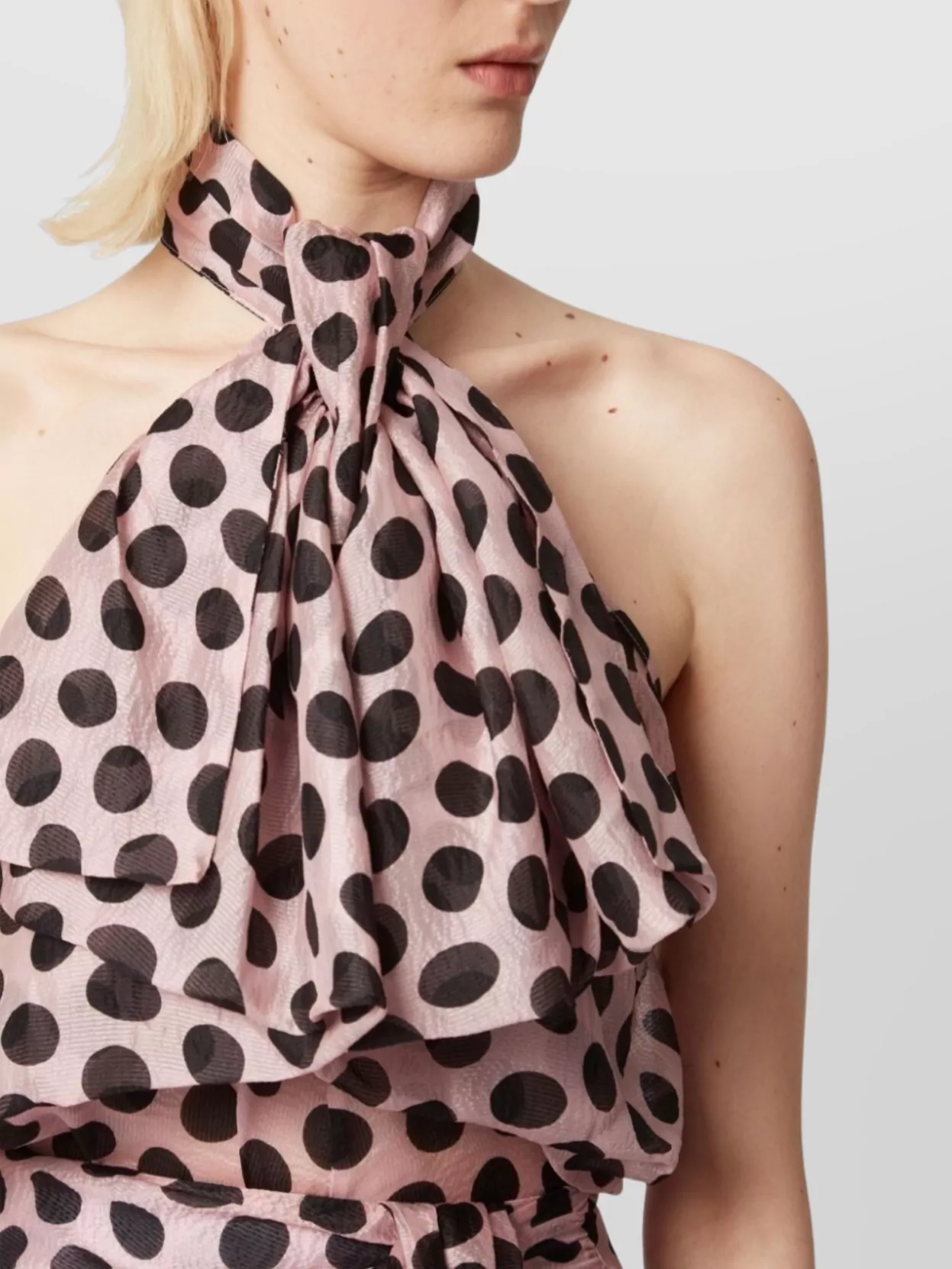 Nina Ricci Sleeved Polka Dot Halterneck Top With Bow