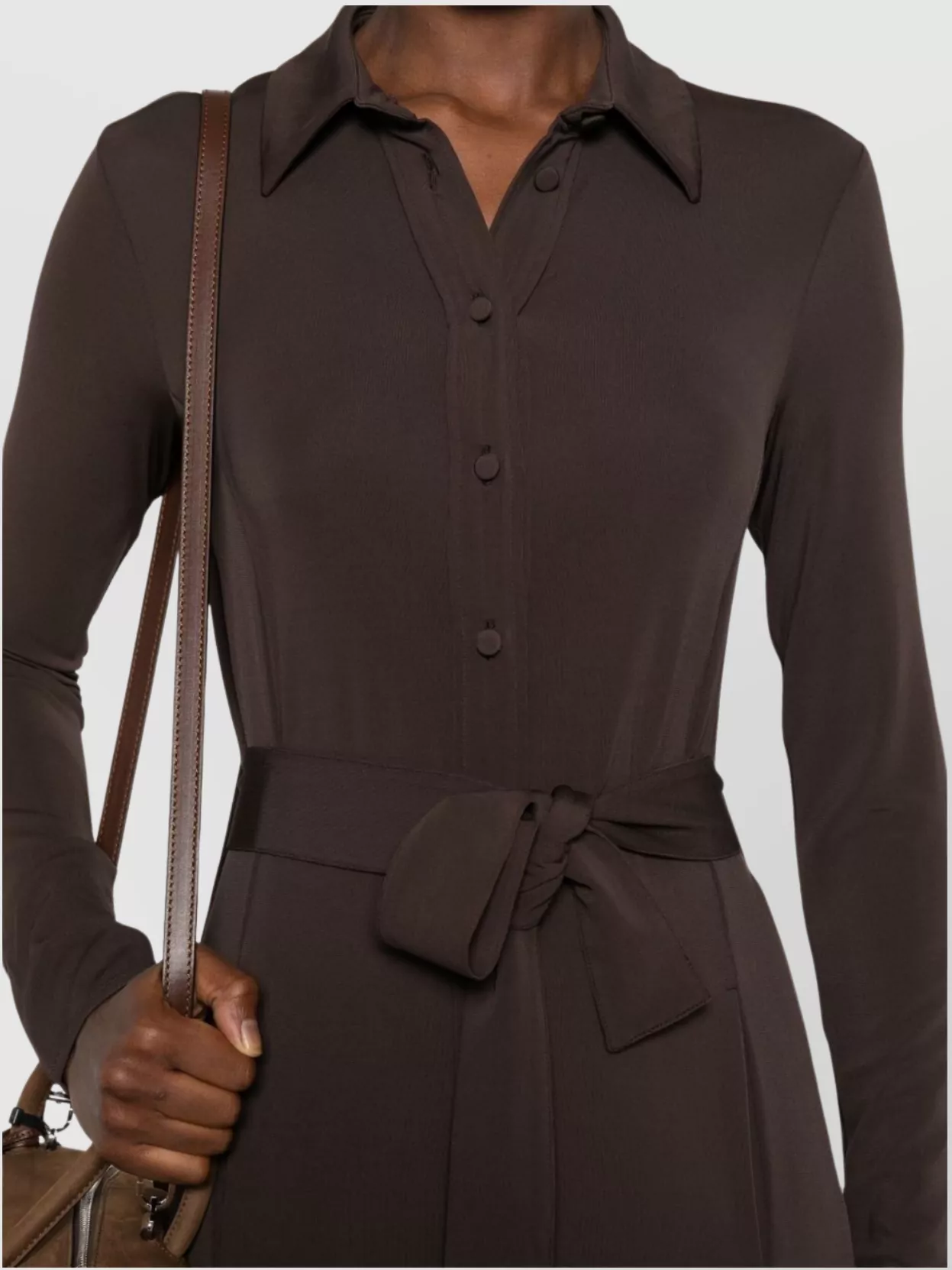 Max Mara Waist Belt Long Sleeve Midi Dress